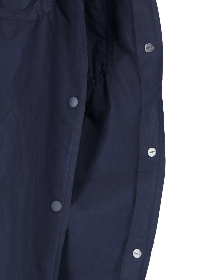 Aspesi Blue Long Waterproof Classic Collar Jacket
