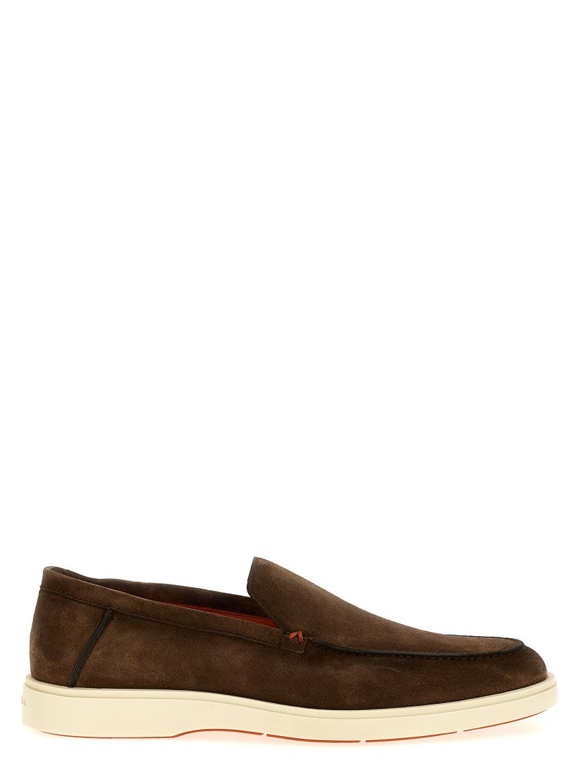 Santoni Brown Suede Loafers With Rubber Sole