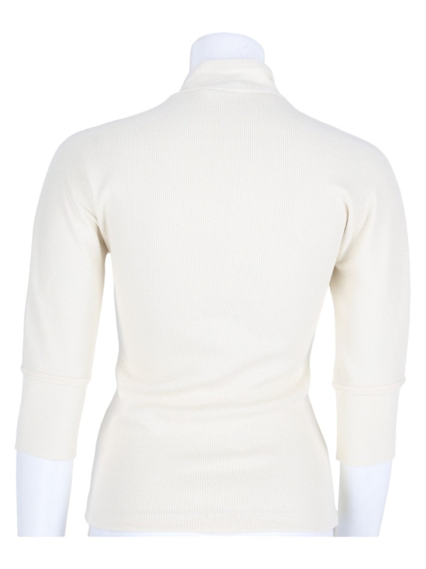 Lemaire White Scarf Detail Ribbed Cotton-Blend Long-Sleeve Top