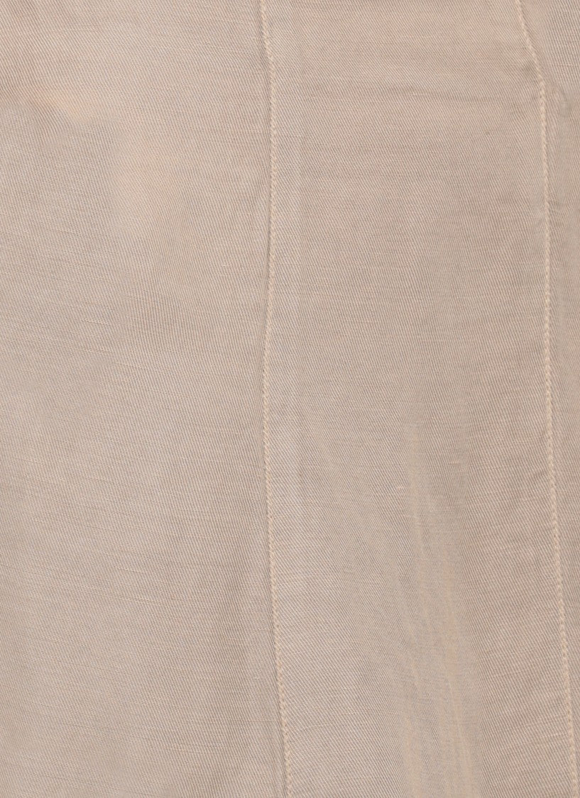 120% Lino Beige Linen Midi Skirt With Flared Silhouette And Detailed Seams