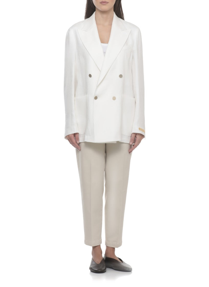 Briglia 1949 White Blanchette Double-Breasted Wool Blazer