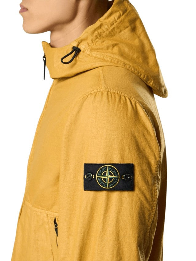 Stone Ochre Nylon Panama Jacket With Fixed Hood