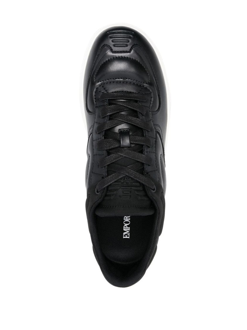 Emporio Armani Lace-Up Black Cowhide Trainers