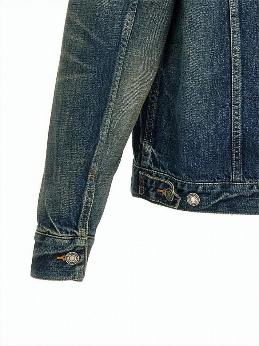 Saint Laurent Medium Blue Wash Denim Jacket With Structured Silhouette