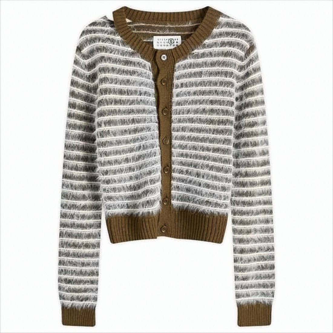 Mm6 By Maison Margiela Fuzzy Knit Cardigan With Textured Stripes And Button-Down Front