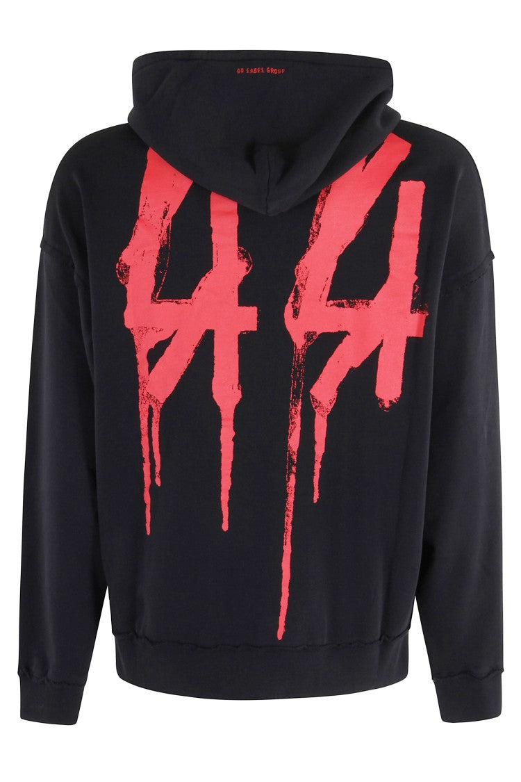 44 Label Group Cropped Black Hoodie With Bold Logo Prints