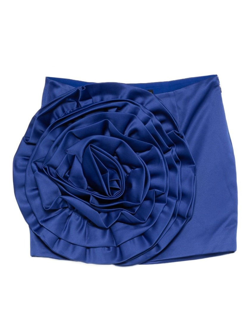Rotate Blue Mini Skirt With Sculptural Floral Appliqué