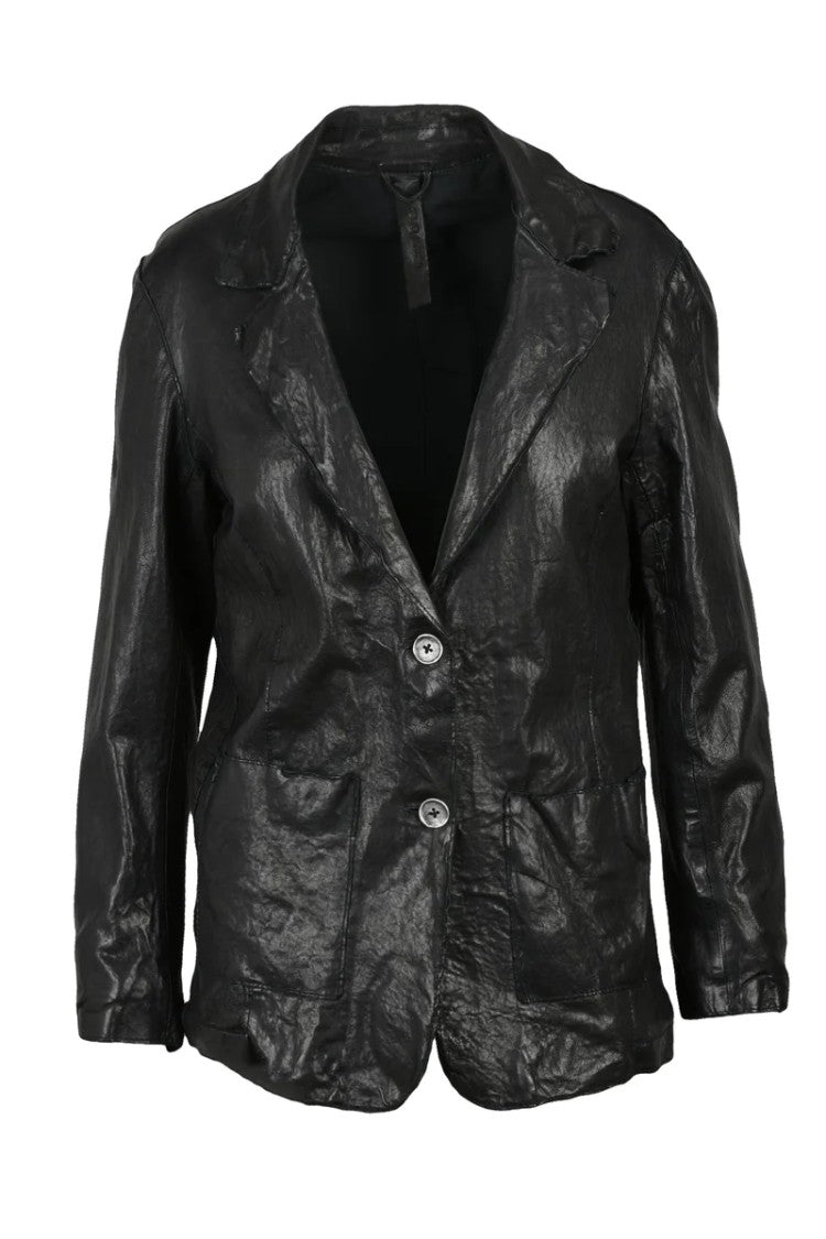 Never Enough Leather Jacket With Buttons - Black