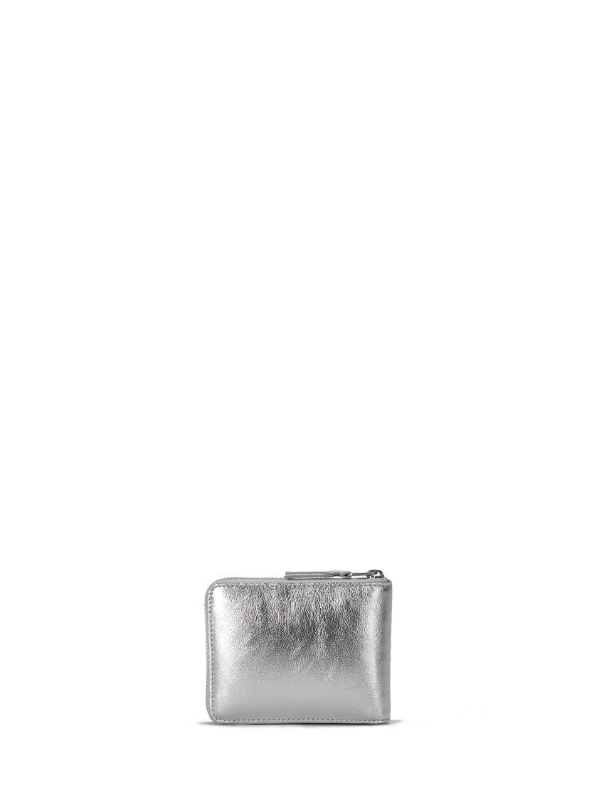 Comme Des Garçons Zip-Around Silver Wallet In Smooth Metallic Leather