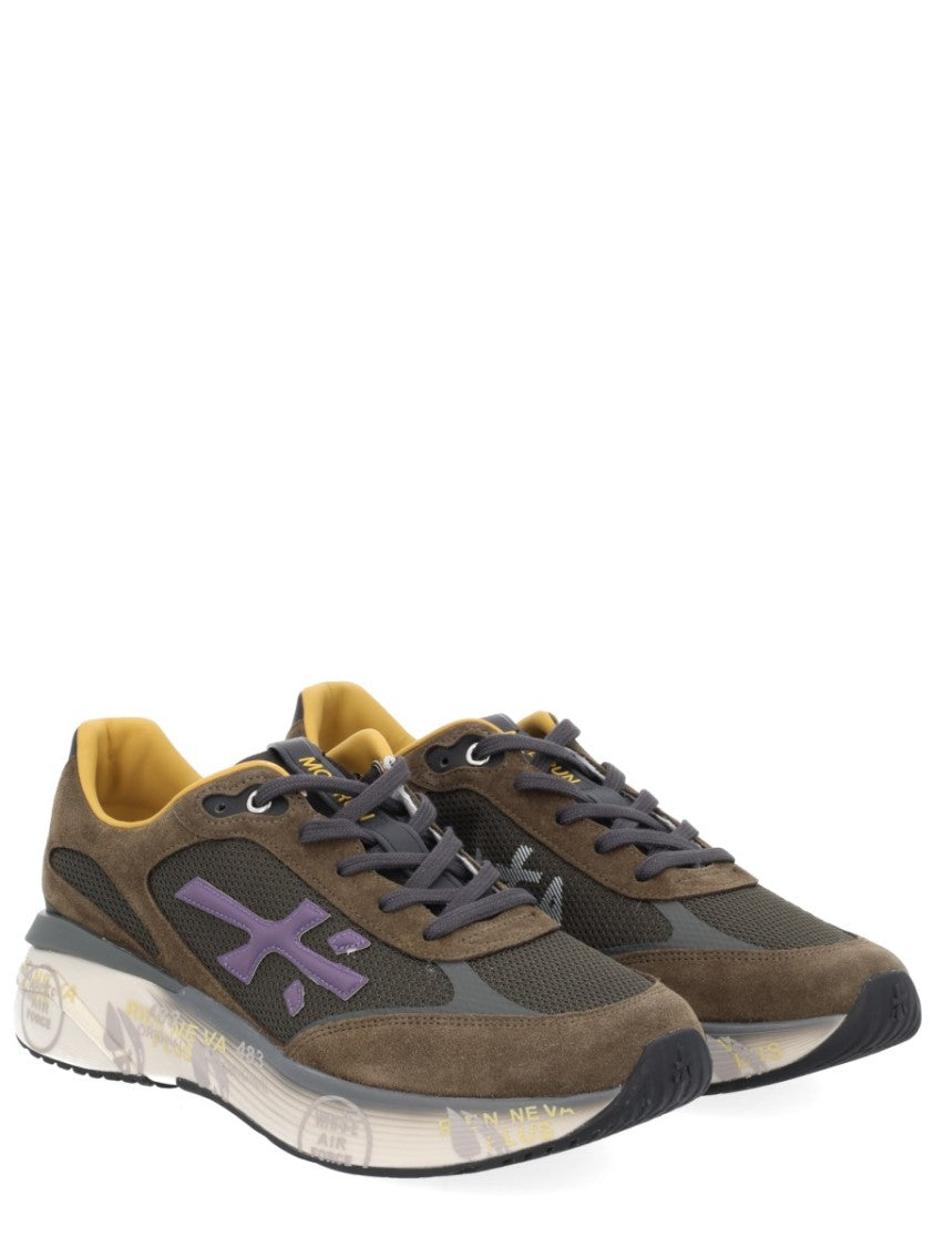 Premiata Dark Olive Moerun Suede Overlay Layered Sneakers