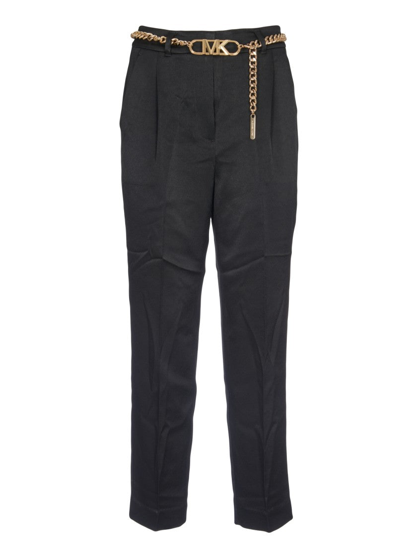 Michael Kors Black Tailored Pleated Chain Belt Trousers