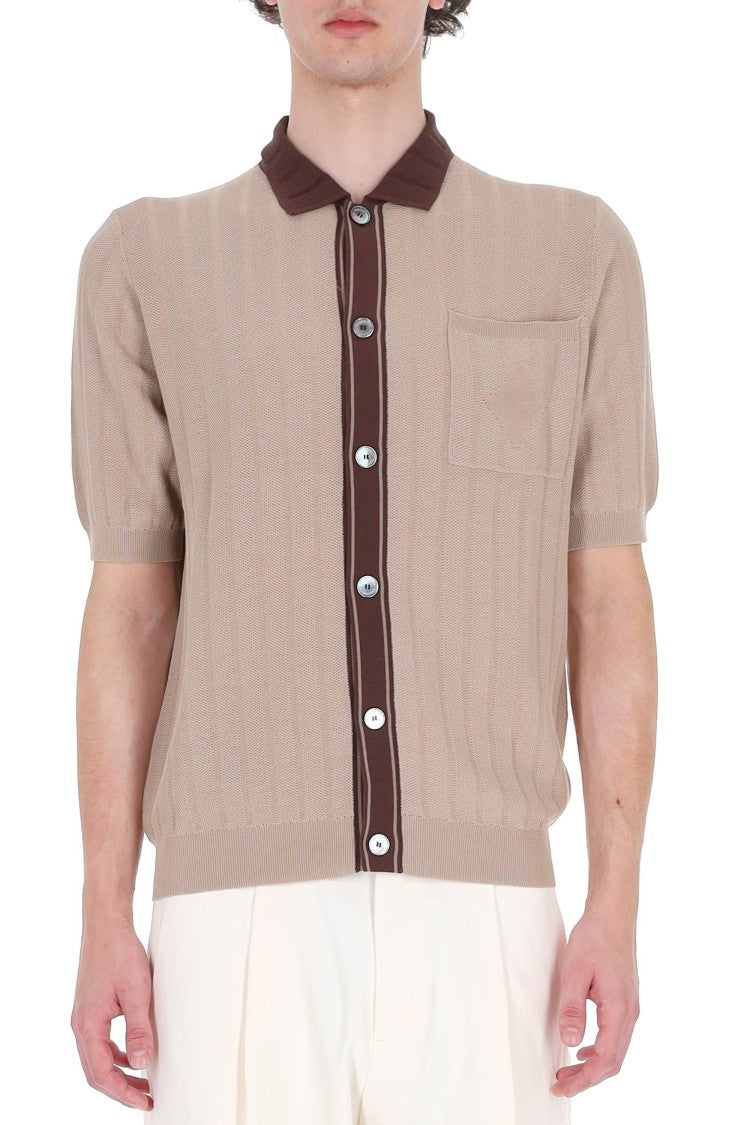 Ballantyne Ecru Textured Cotton Trimmed Polo Shirt
