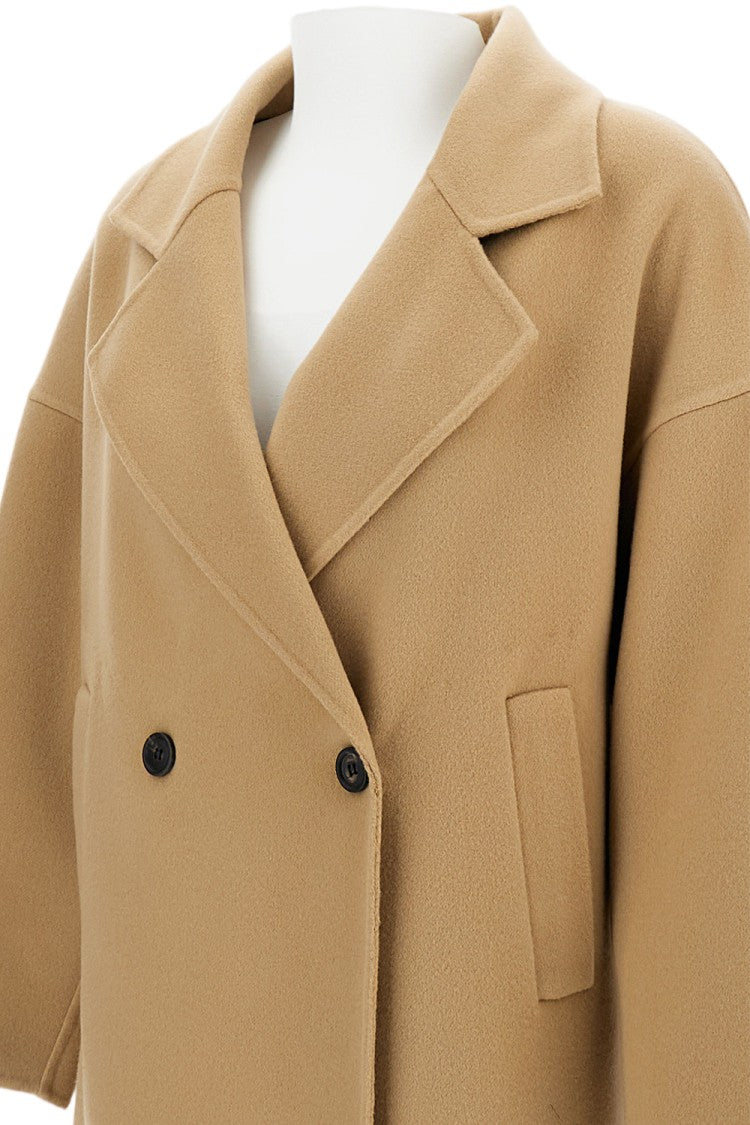 Aftercoat Long Wool Blend Coat With Dropped Shoulders And Double-Breasted Closure