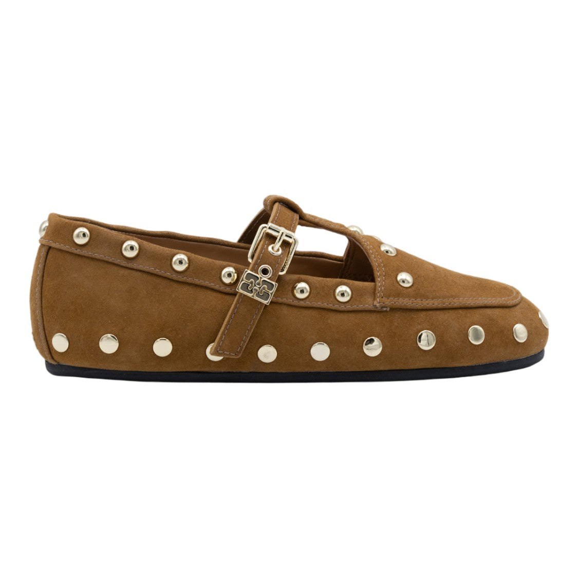 Ganni Soft Suede Flats With Metallic Studs