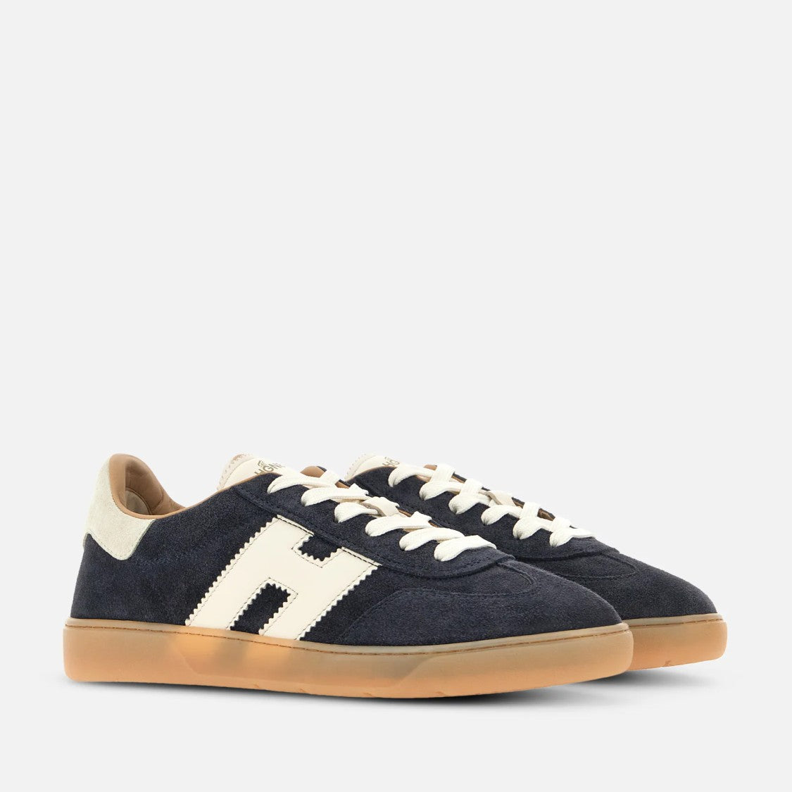 Hogan Navy Blue Calfskin Sneakers With Contrasting Logo