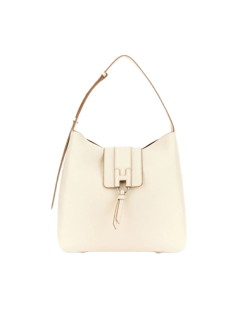 Hogan Textured Hobo Bag With Flap Closure And Raised Logo