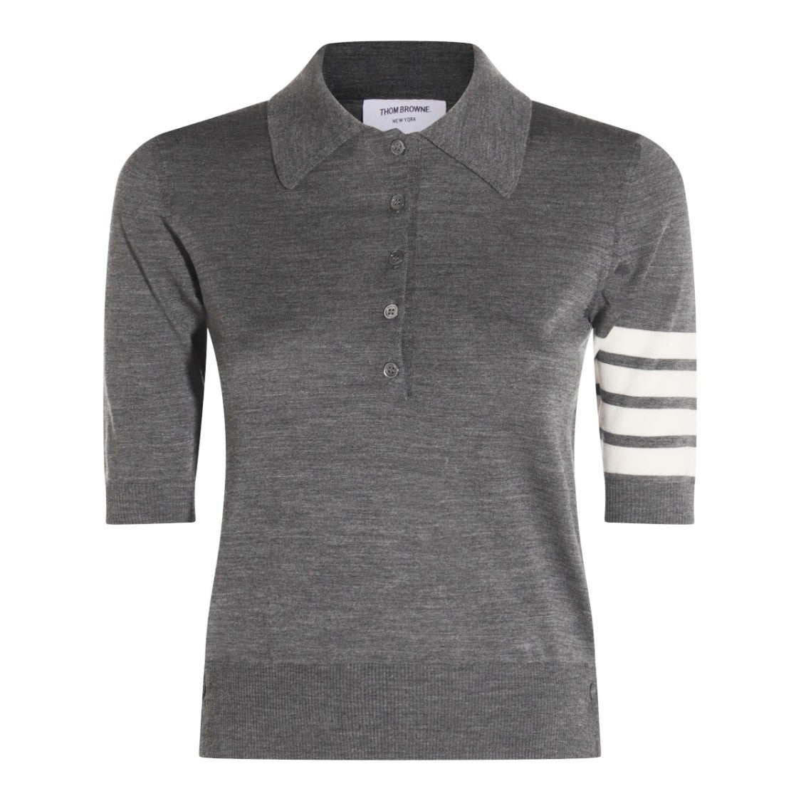 Thom Browne Grey Knitwear With Polo Collar And Signature T-Bars