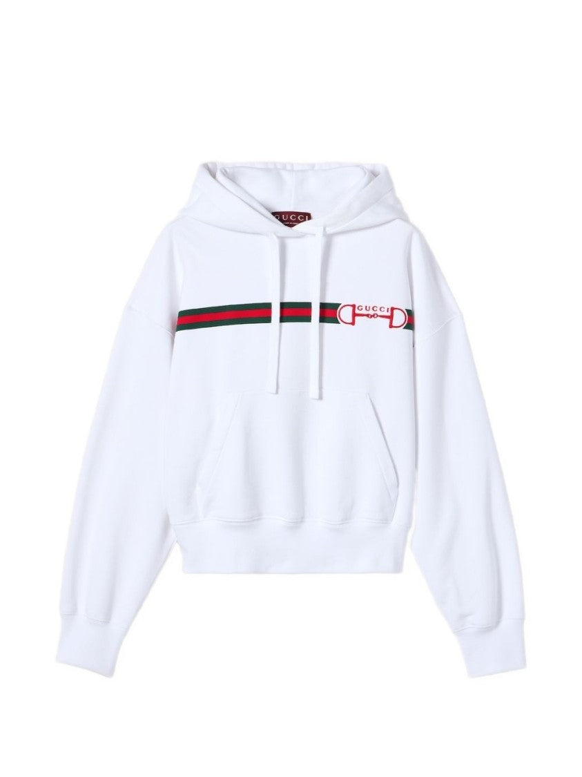 Gucci White Cotton Jersey Horsebit Hoodie Sweatshirt