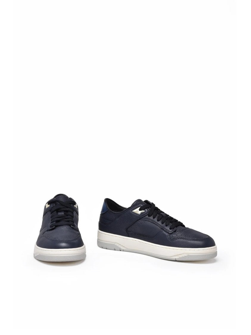Santoni Blue Leather Hammered Sneakers