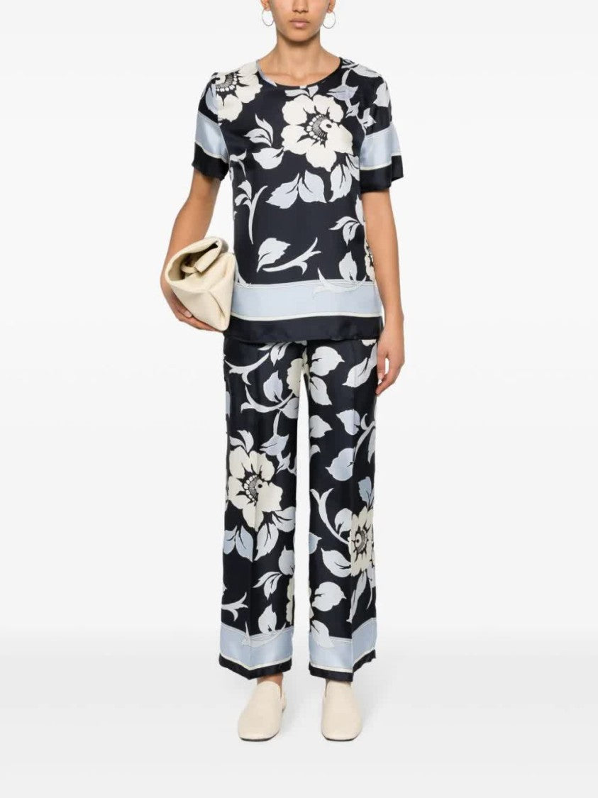 P.A.R.O.S.H. Floral Print Silk Short Sleeve Blouse