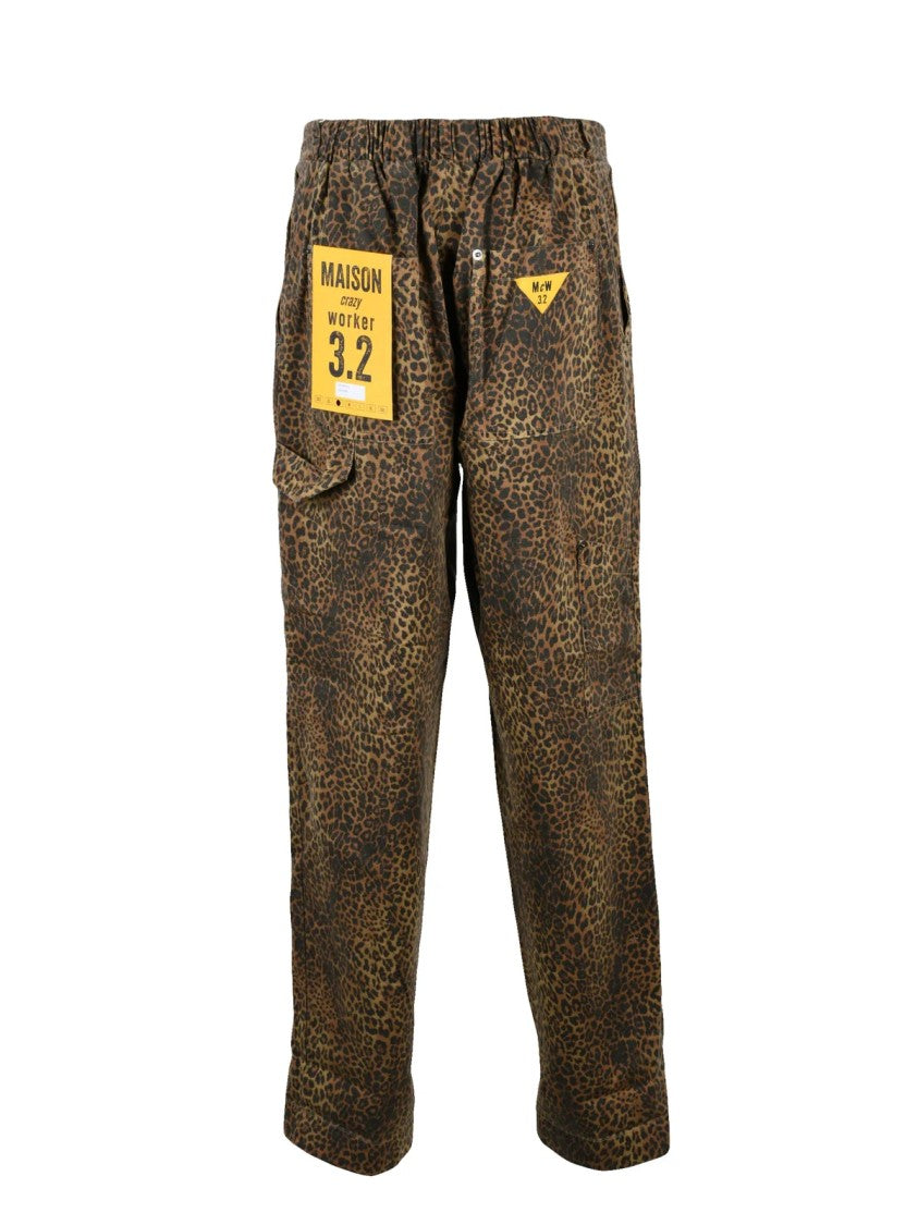 Mcw 3.2 Tapered Worker Trousers With Leopard Print And Functional Pockets
