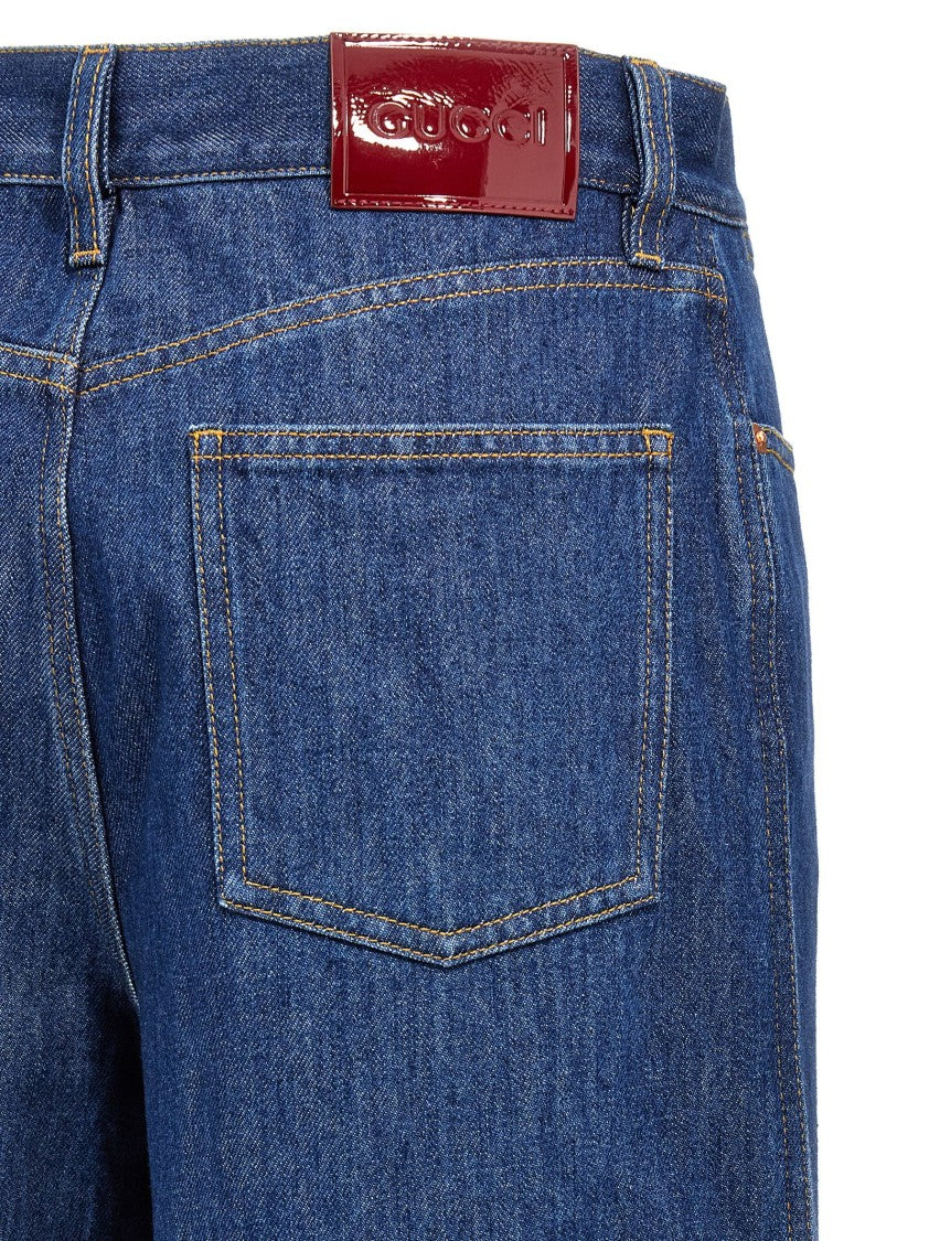 Gucci Loose-Fit Cotton Denim Jeans With Leather Logo Tag