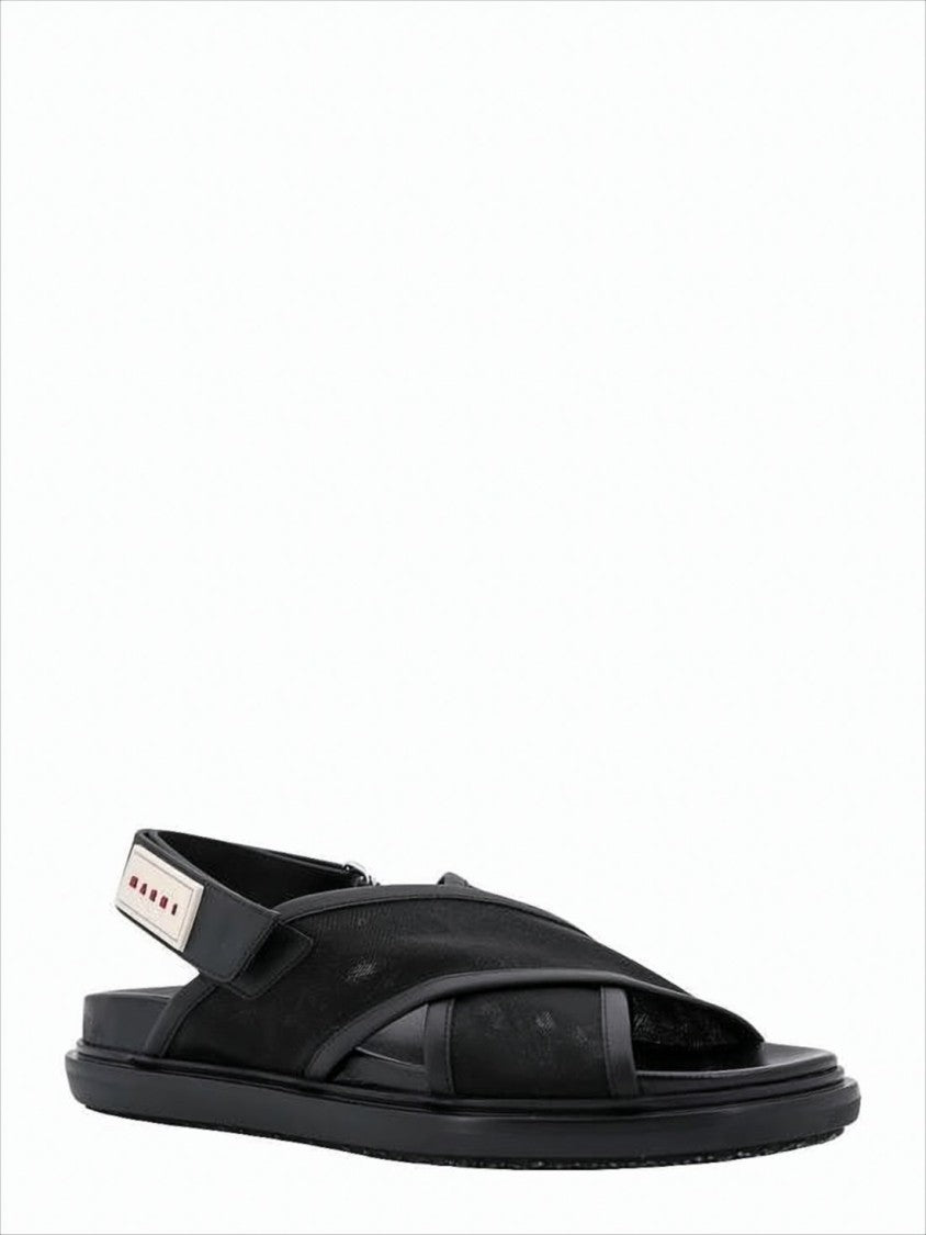 Marni Open-Toe Black Mesh Sandals With Crisscross Straps And Rubber Sole