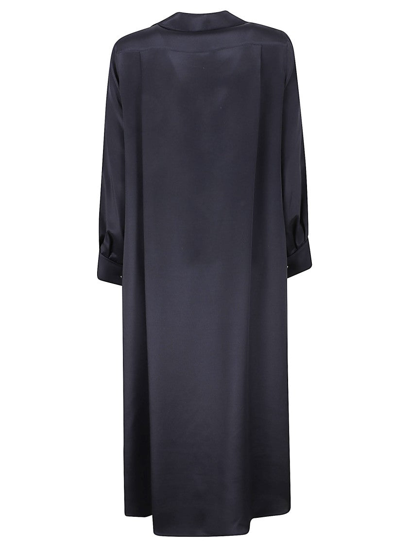 Max Mara Silk V-Neck Dress With Buttoned Cuffs