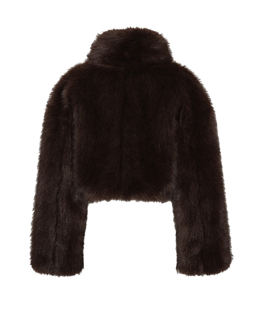 Rotate Cropped High Collar Faux Fur Jacket