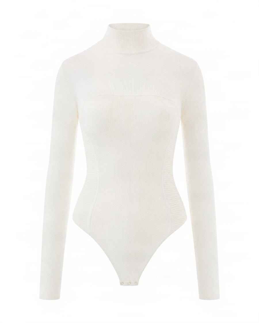 Elisabetta Franchi Butter Sheer Insert High-Neck Viscose-Blend Bodysuit