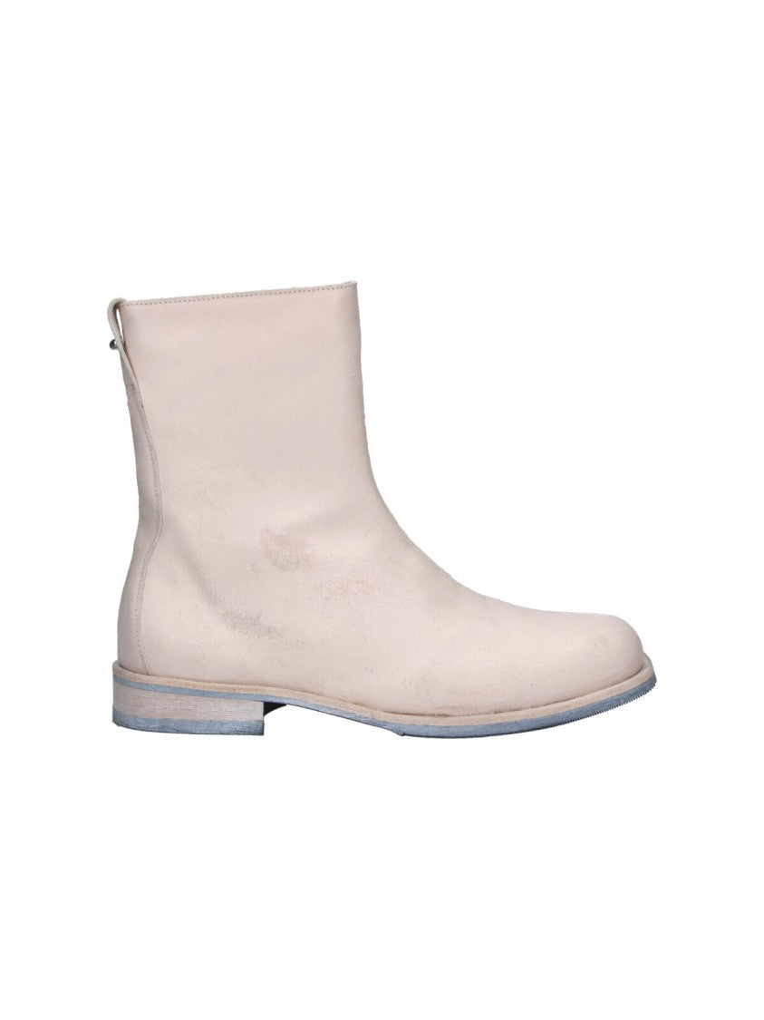 Our Legacy White Leather Ankle Boots With Rounded Toe