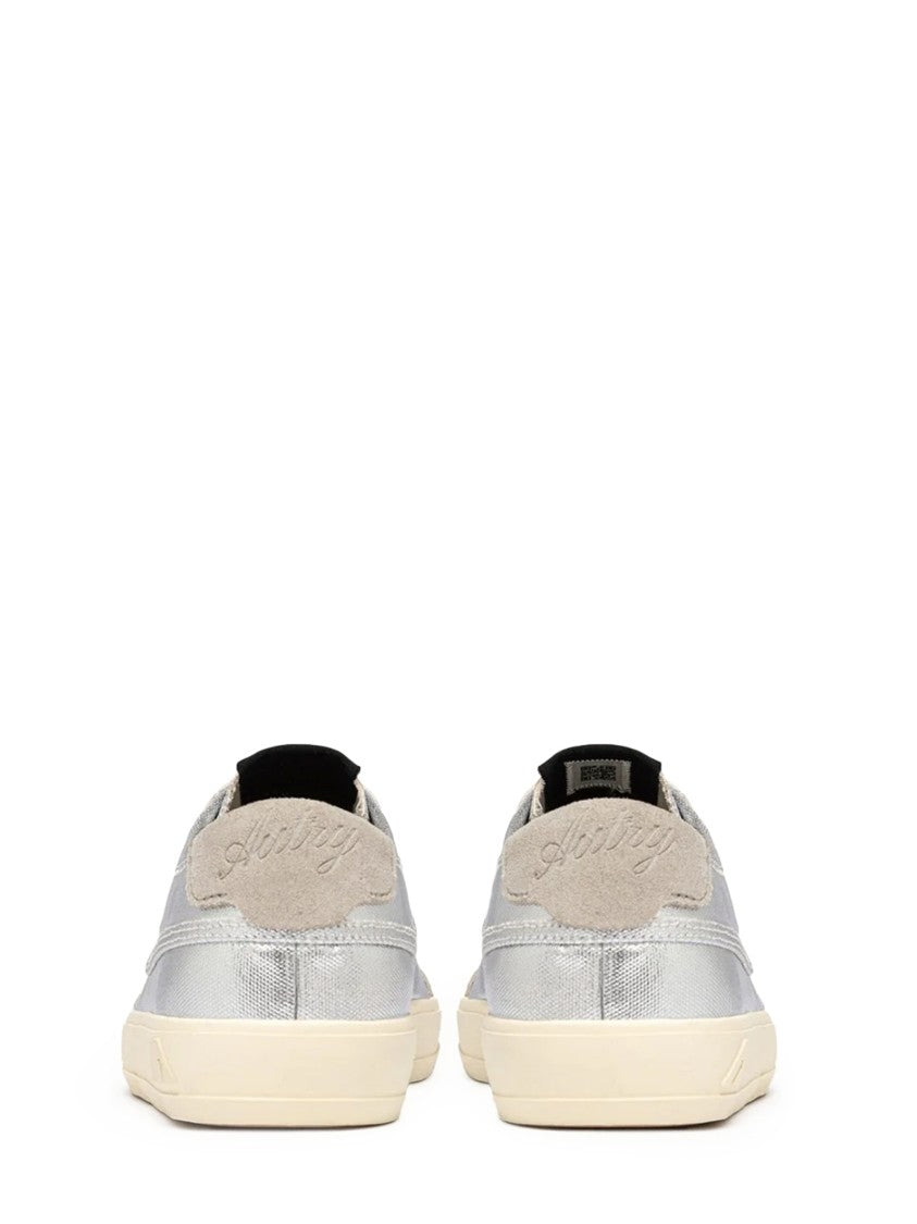 Autry Metallic Silver Low-Top Sneakers With Suede Accents