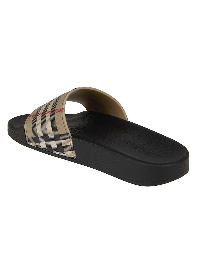 Burberry Slide Sandal With Check Pattern Strap