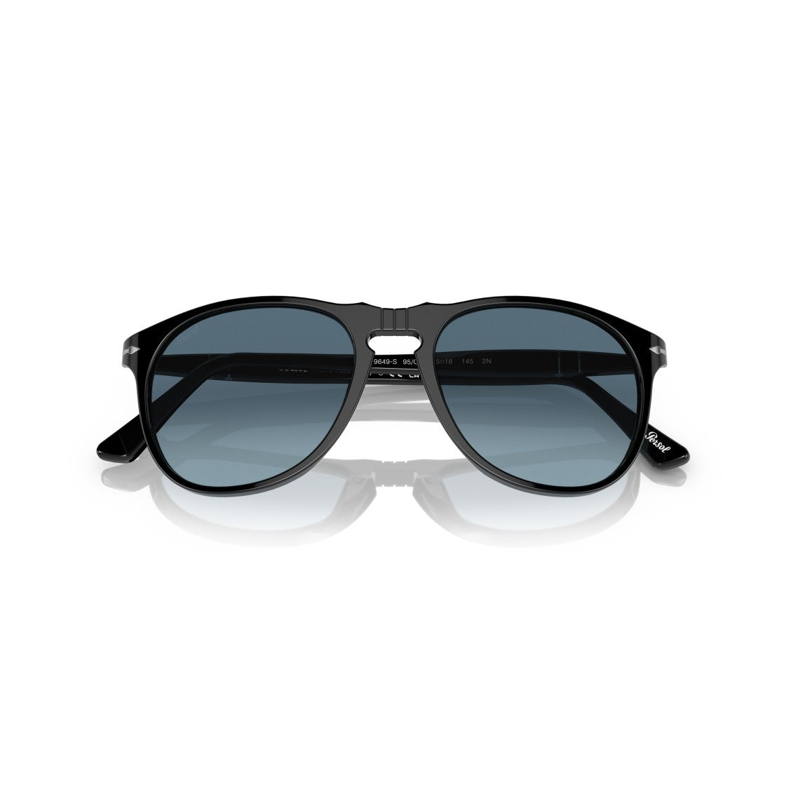 Persol 0Po9649s Rounded Black Acetate Sunglasses With Gradient Blue Lenses