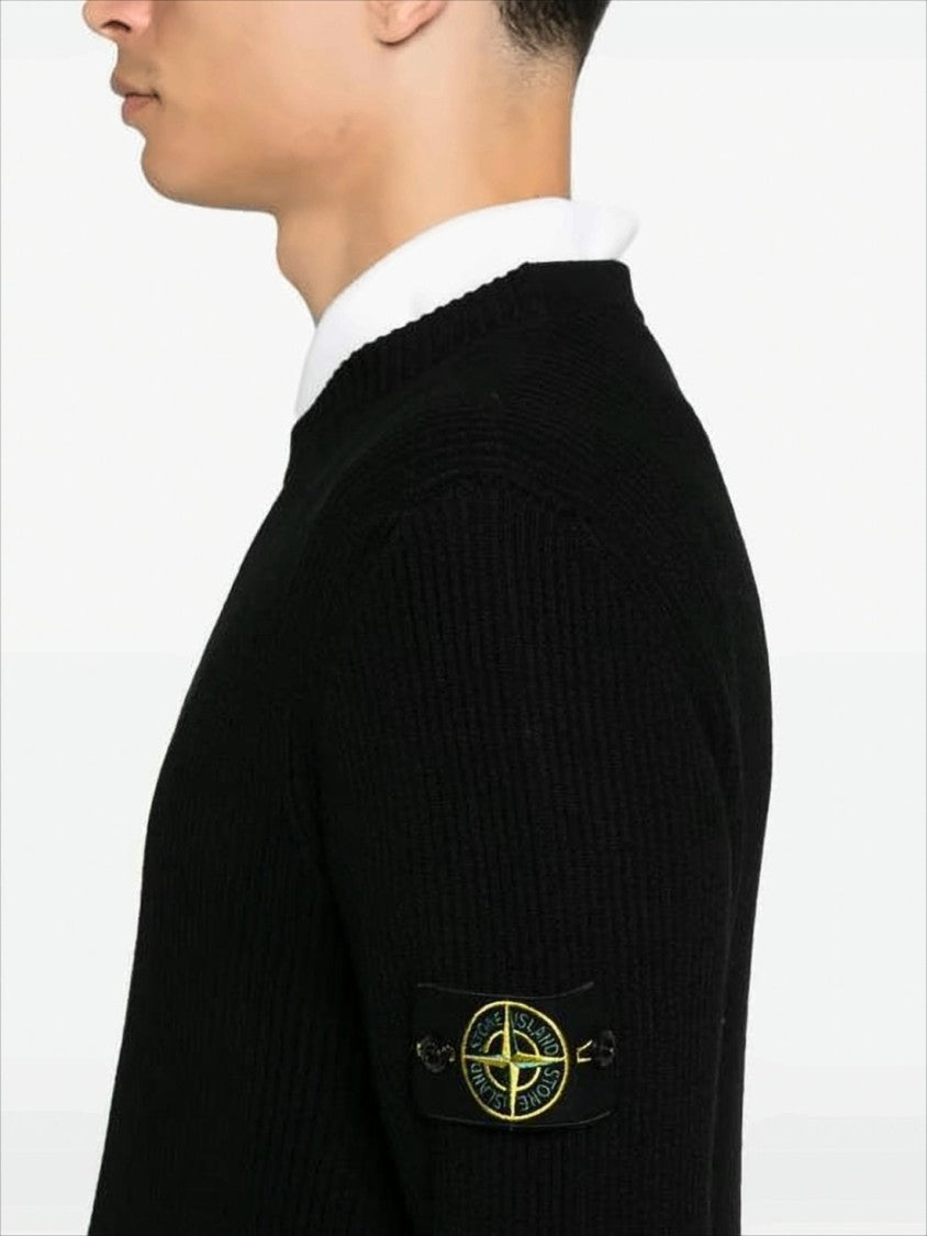 Stone Island Crew Neck Wool Sweater With Compass Logo Patch
