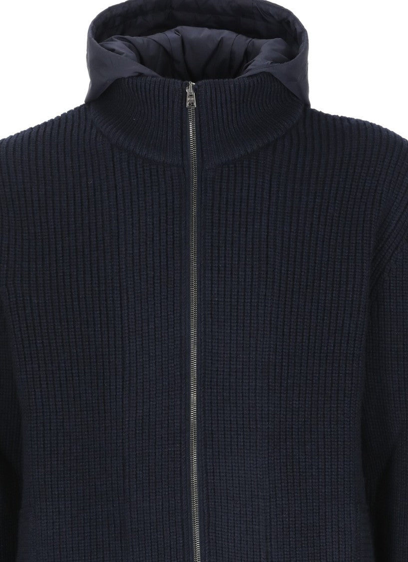 Herno Blue High Neck Wool Cardigan
