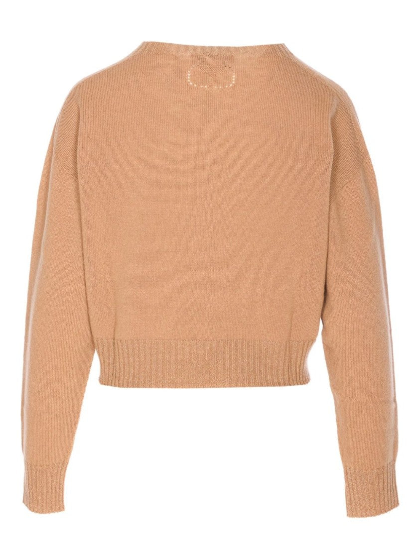 Twin-Set Beige Crew Neck Sweater In Soft Wool-Cashmere Blend