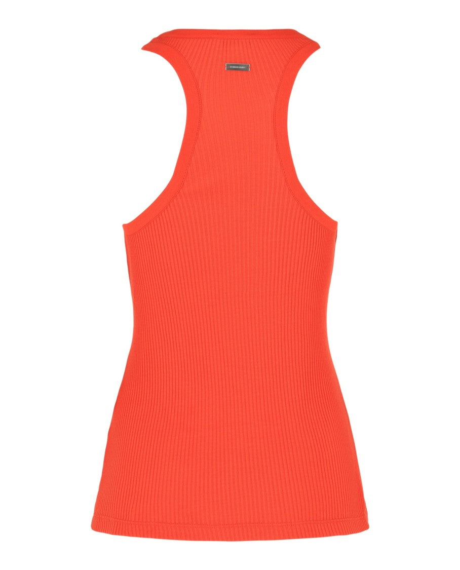 Ferragamo Fitted Ribbed Tank Top With Round Neckline And Silver-Tone Logo
