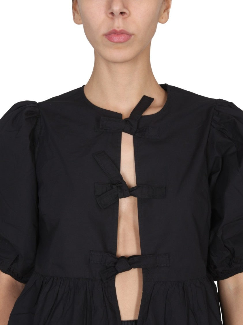 Ganni Cropped Black Poplin Top