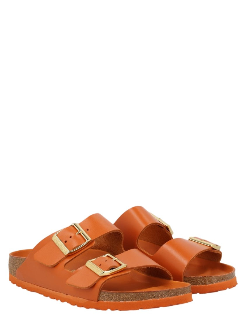 Birkenstock Two-Strap Orange Sandals With Adjustable Gold-Tone Buckles