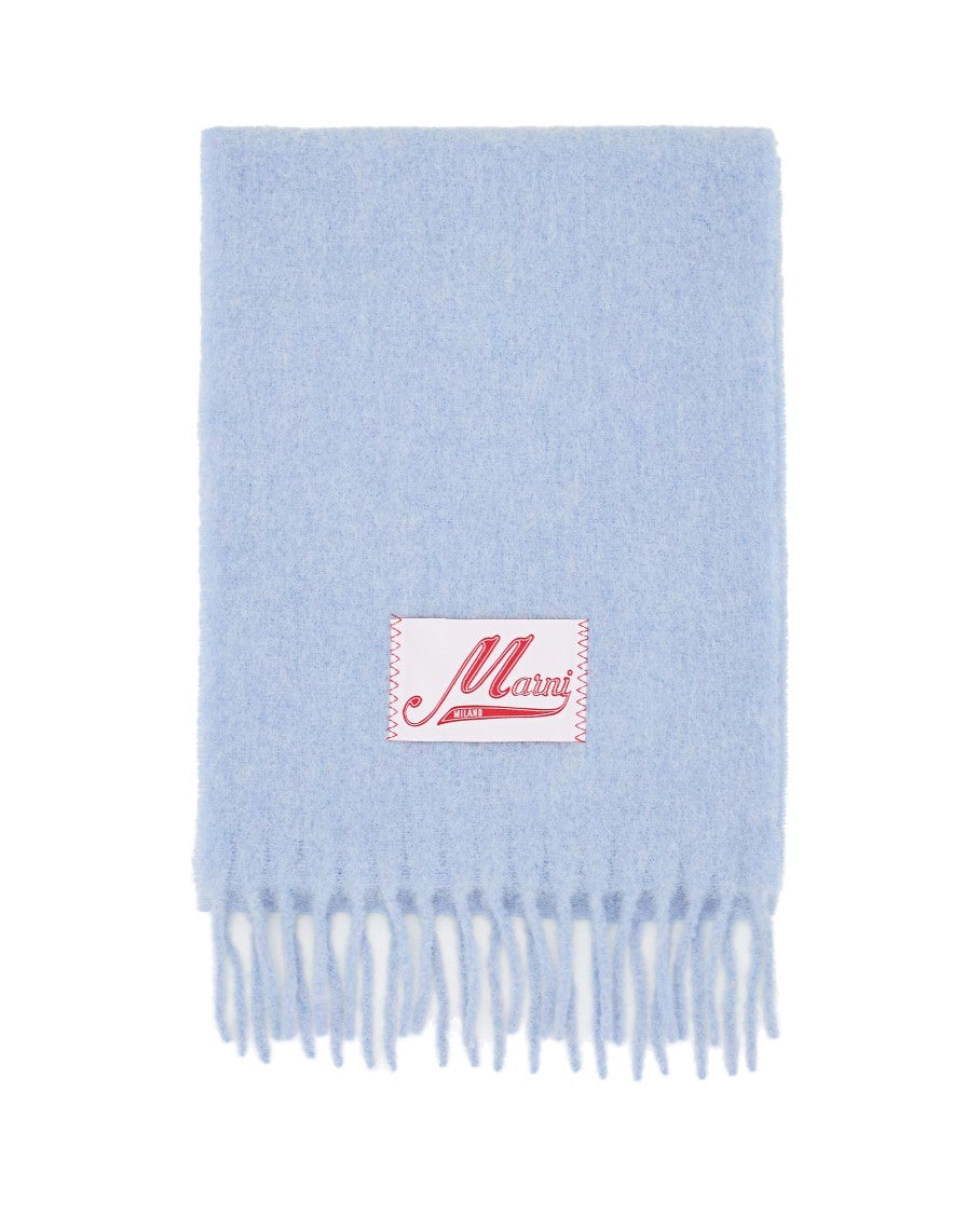 Marni Brushed Texture Light Blue Scarf With Fringed Edges