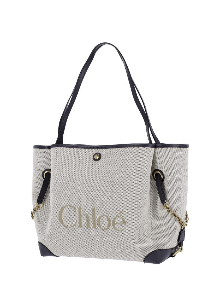 Chloé Textured Fabric Tote Bag With Leather Trim