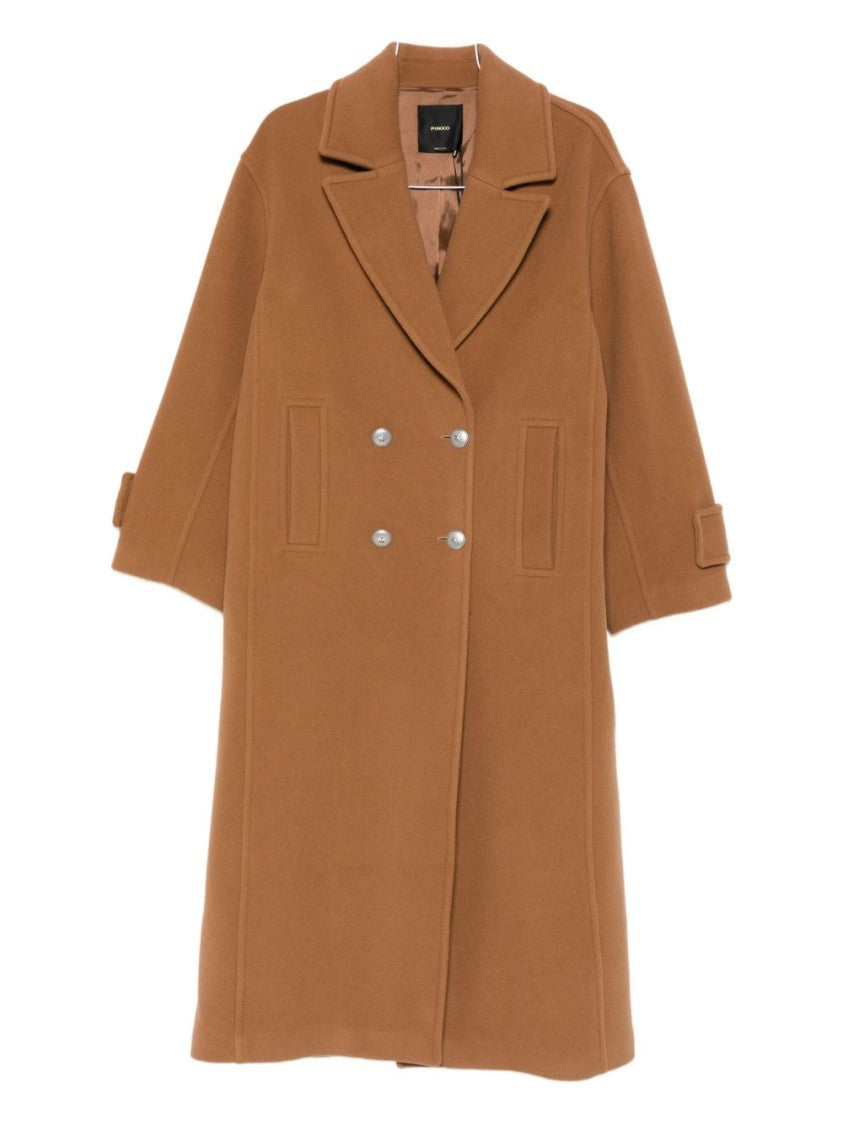 Pinko Double-Breasted Brown Wool Blend Coat
