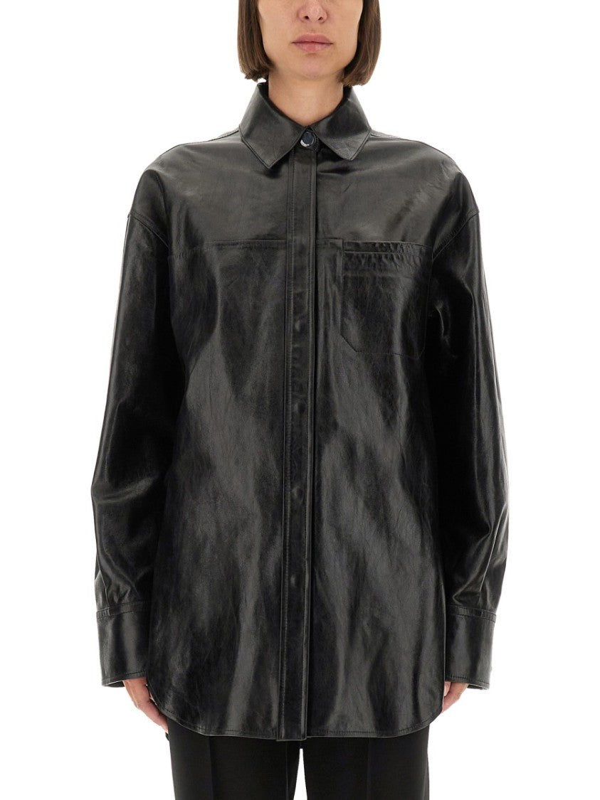 Sportmax Borel Glossy Lambskin Leather Shirt