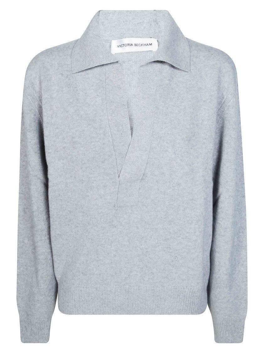 Victoria Beckham Light Grey Genevieve Merino Wool Cashmere Sweater