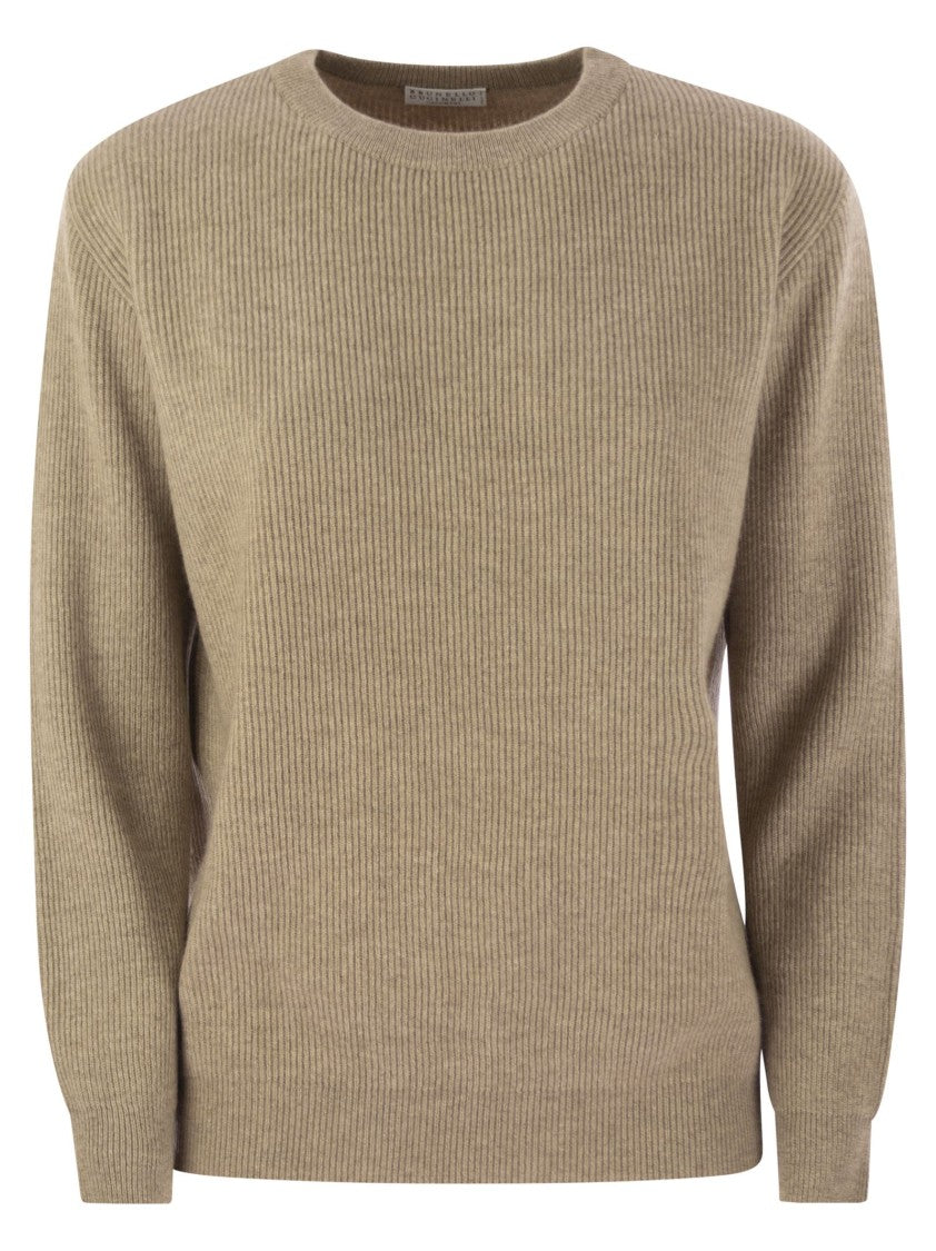 Brunello Cucinelli English Rib Cashmere Sweater With Monile