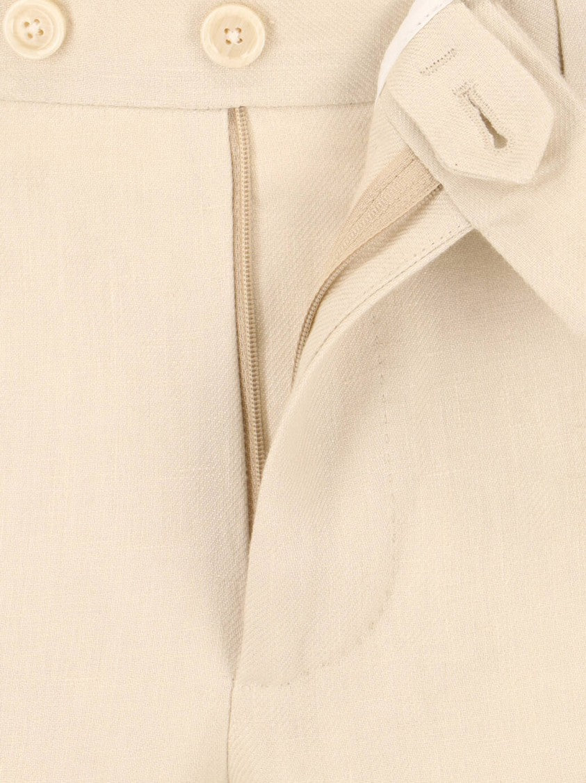 Lardini Cream Tailored Double-Breasted Linen Suit