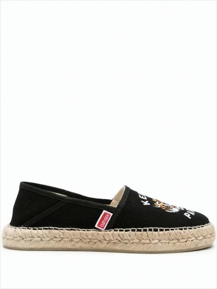 Kenzo Embroidered Black Cotton Slip-On Espadrille Sneakers
