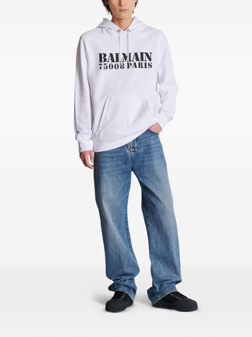 Balmain Drawstring Hood Sweatshirt With Logo Print