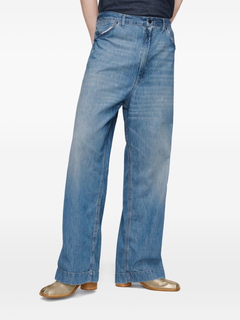 Maison Margiela Wide-Leg Denim Jeans With Light Blue Wash And Unique Stitching